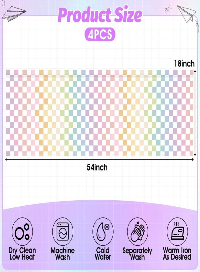 AKAIXI 4PCS Pastel Checkered Classroom Curtains Rainbow Checkered Kitchen Valances for Windows Rod Pocket Window Treatment Colorful Valances Curtains for Classroom Decor Daycare Bedroom Living Room 54"X18" - Image 2